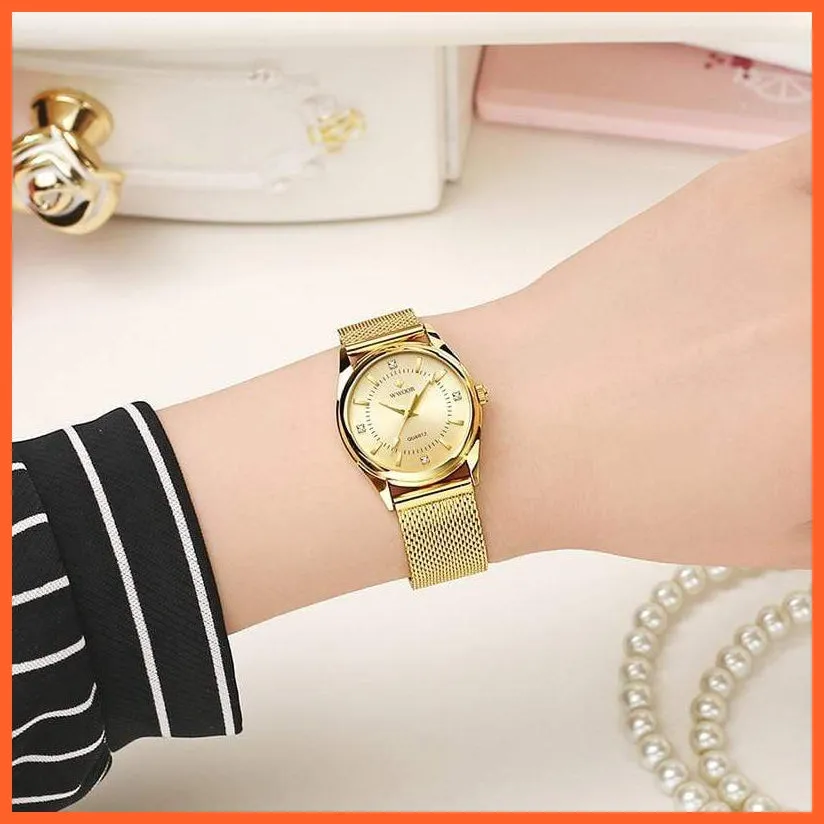 Luxury Brand Dress Gold Watch Ladies Elegant Diamond Small Quartz Wrist Watches For Women Steel Mesh Wrist Watch