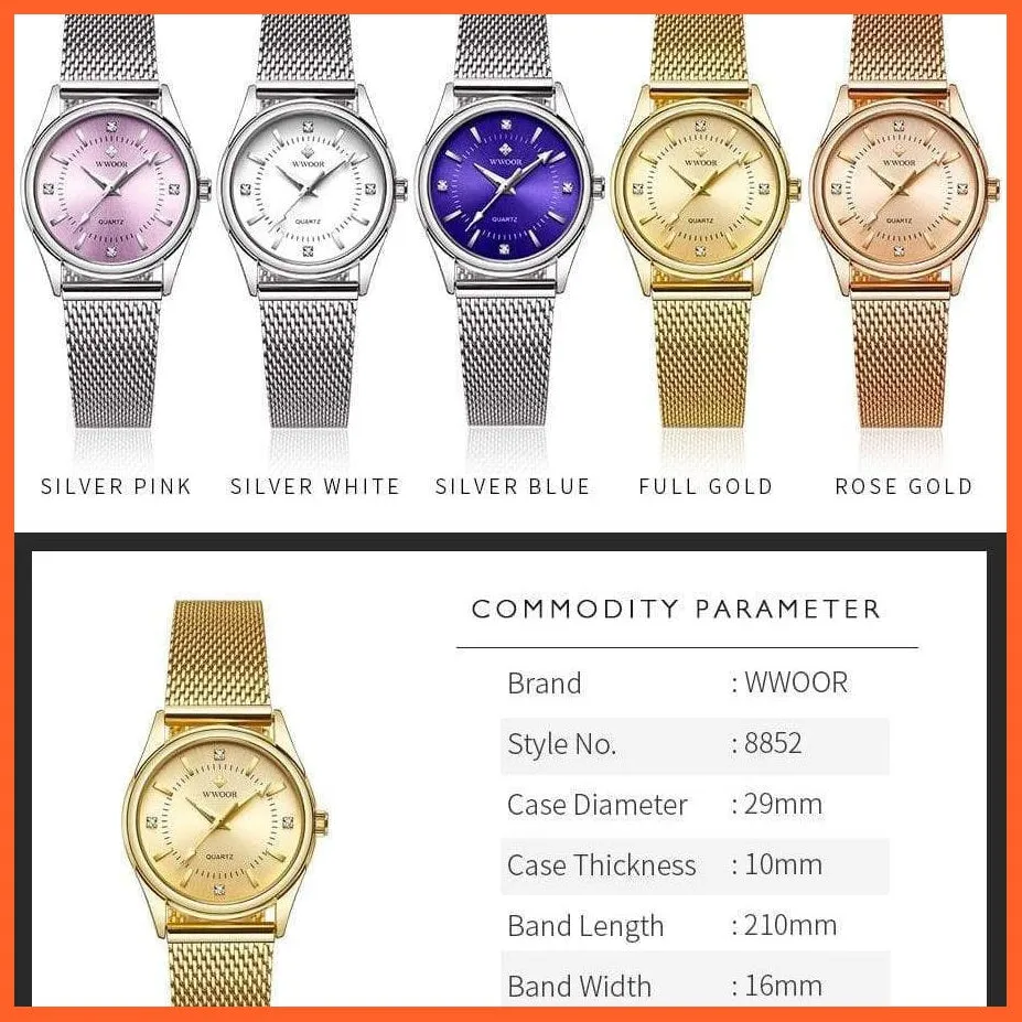 Luxury Brand Dress Gold Watch Ladies Elegant Diamond Small Quartz Wrist Watches For Women Steel Mesh Wrist Watch