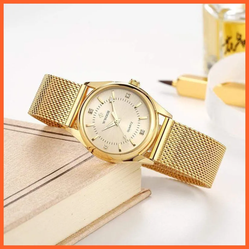 Luxury Brand Dress Gold Watch Ladies Elegant Diamond Small Quartz Wrist Watches For Women Steel Mesh Wrist Watch