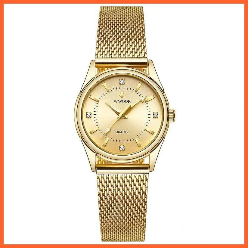 Luxury Brand Dress Gold Watch Ladies Elegant Diamond Small Quartz Wrist Watches For Women Steel Mesh Wrist Watch