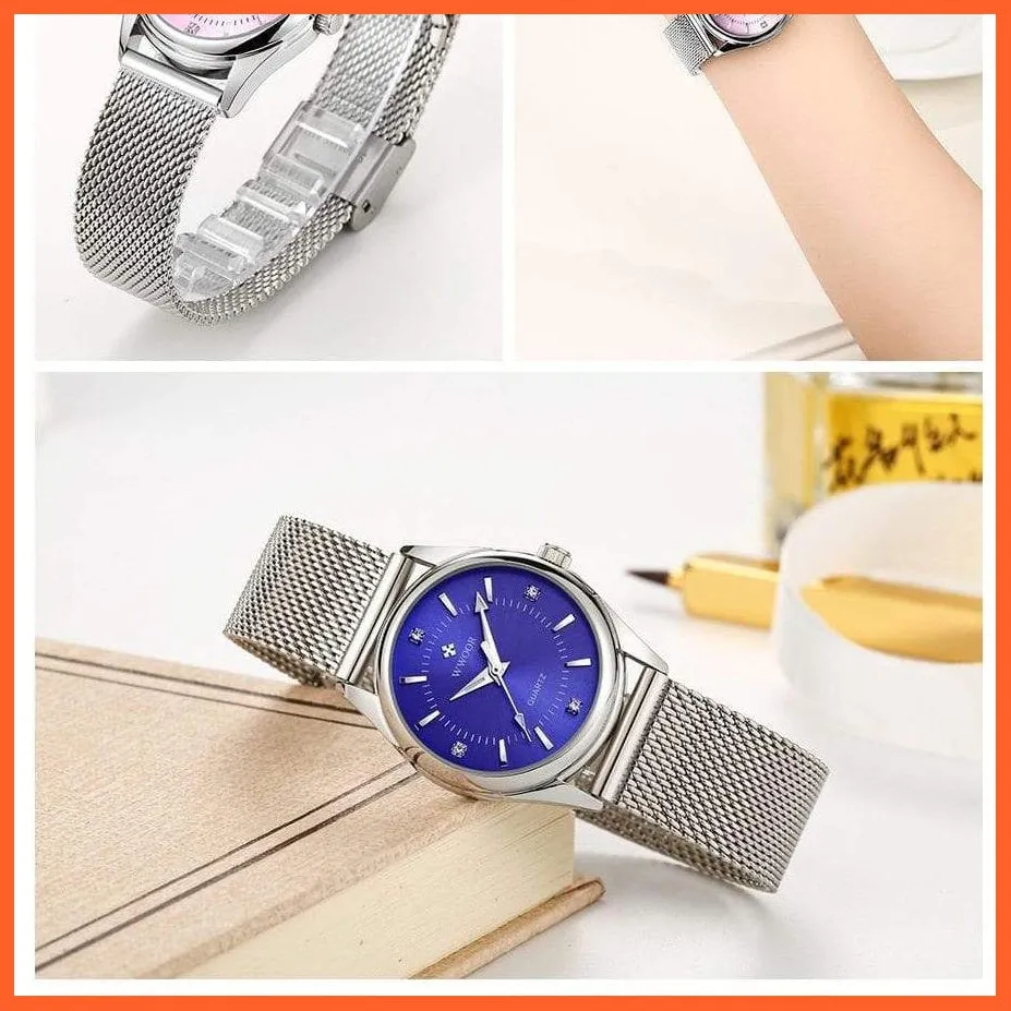 Luxury Brand Dress Gold Watch Ladies Elegant Diamond Small Quartz Wrist Watches For Women Steel Mesh Wrist Watch