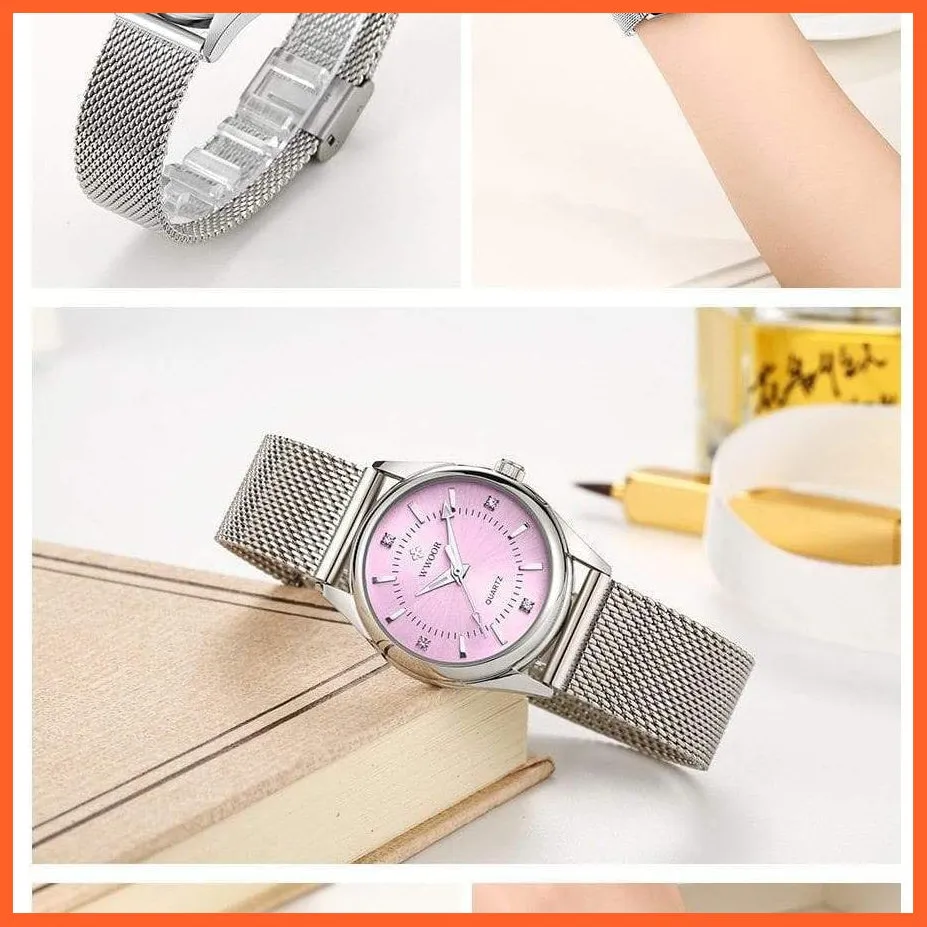 Luxury Brand Dress Gold Watch Ladies Elegant Diamond Small Quartz Wrist Watches For Women Steel Mesh Wrist Watch