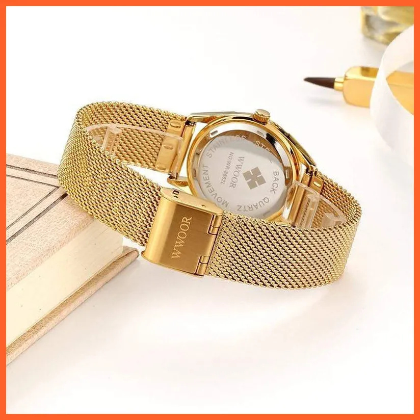 Luxury Brand Dress Gold Watch Ladies Elegant Diamond Small Quartz Wrist Watches For Women Steel Mesh Wrist Watch