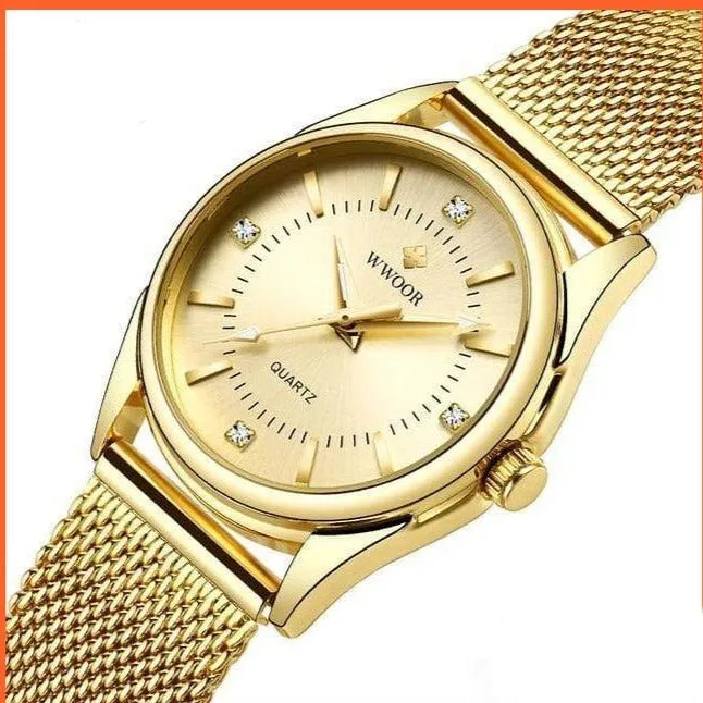 Luxury Brand Dress Gold Watch Ladies Elegant Diamond Small Quartz Wrist Watches For Women Steel Mesh Wrist Watch