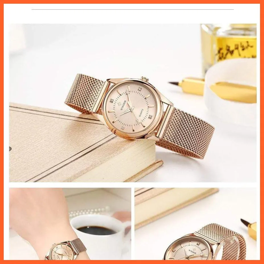 Luxury Brand Dress Gold Watch Ladies Elegant Diamond Small Quartz Wrist Watches For Women Steel Mesh Wrist Watch