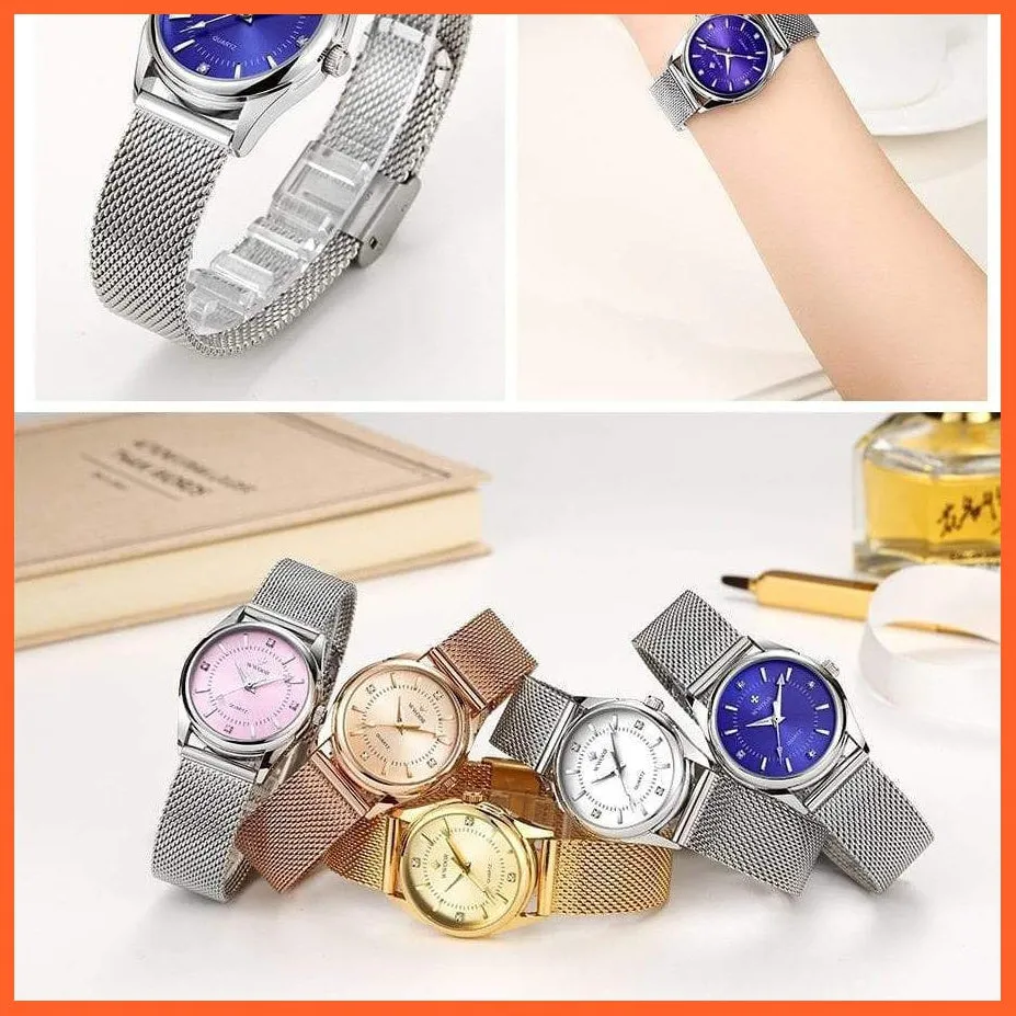 Luxury Brand Dress Gold Watch Ladies Elegant Diamond Small Quartz Wrist Watches For Women Steel Mesh Wrist Watch