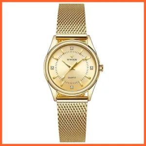 Luxury Brand Dress Gold Watch Ladies Elegant Diamond Small Quartz Wrist Watches For Women Steel Mesh Wrist Watch