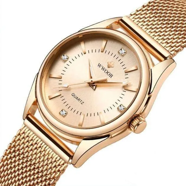 Luxury Brand Dress Gold Watch Ladies Elegant Diamond Small Quartz Wrist Watches For Women Steel Mesh Wrist Watch