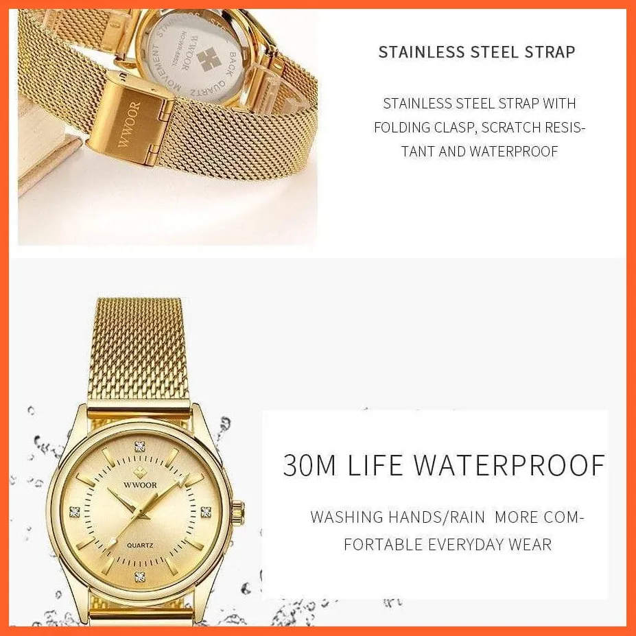 Luxury Brand Dress Gold Watch Ladies Elegant Diamond Small Quartz Wrist Watches For Women Steel Mesh Wrist Watch