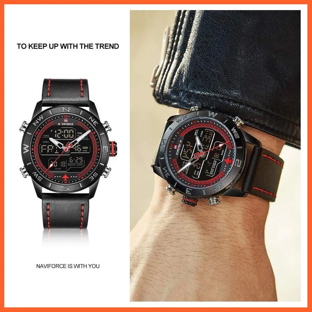 Luxury Brand Men Gold Military Watch Led Digital Leather Sports Watches Quartz Mens Watches