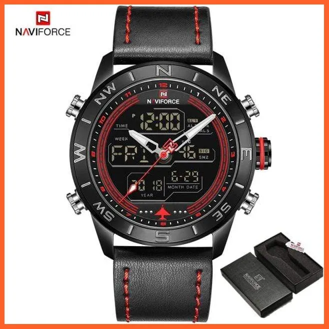 Luxury Brand Men Gold Military Watch Led Digital Leather Sports Watches Quartz Mens Watches