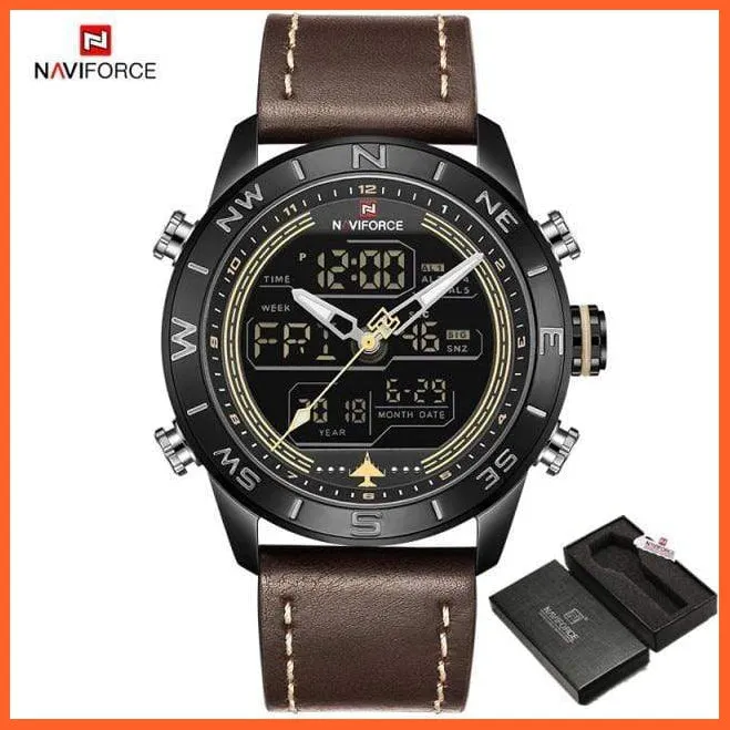 Luxury Brand Men Gold Military Watch Led Digital Leather Sports Watches Quartz Mens Watches