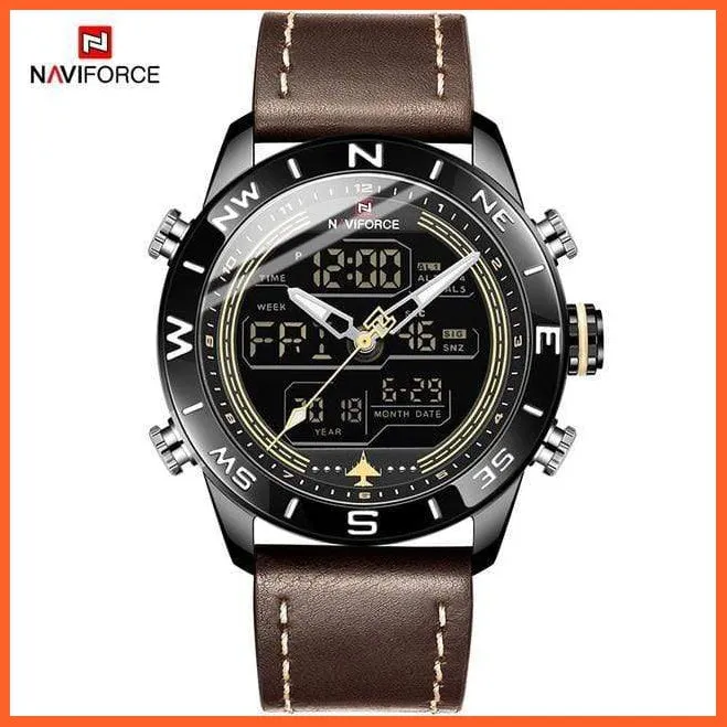 Luxury Brand Men Gold Military Watch Led Digital Leather Sports Watches Quartz Mens Watches