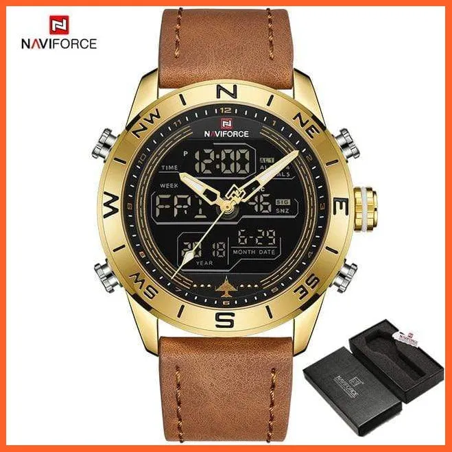 Luxury Brand Men Gold Military Watch Led Digital Leather Sports Watches Quartz Mens Watches