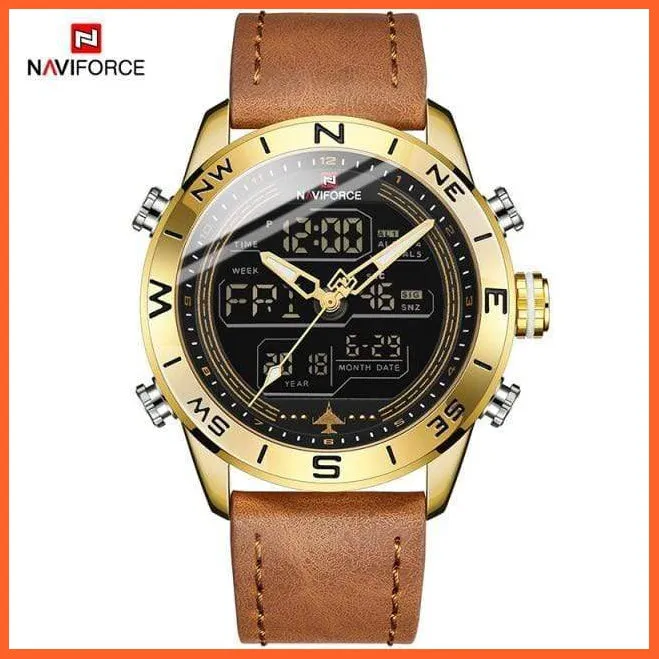Luxury Brand Men Gold Military Watch Led Digital Leather Sports Watches Quartz Mens Watches