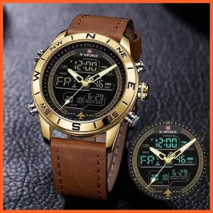 Luxury Brand Men Gold Military Watch Led Digital Leather Sports Watches Quartz Mens Watches