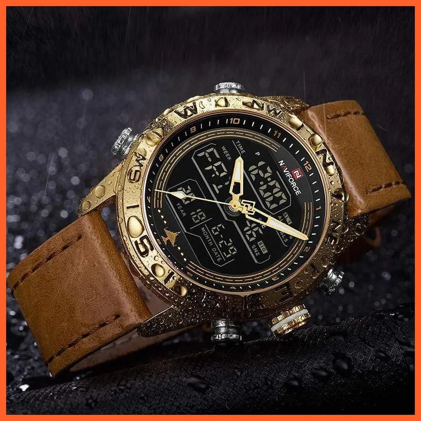 Luxury Brand Men Gold Military Watch Led Digital Leather Sports Watches Quartz Mens Watches