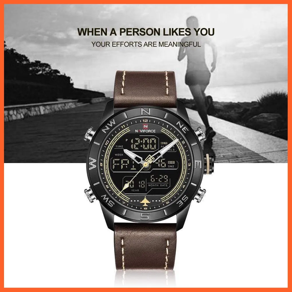 Luxury Brand Men Gold Military Watch Led Digital Leather Sports Watches Quartz Mens Watches