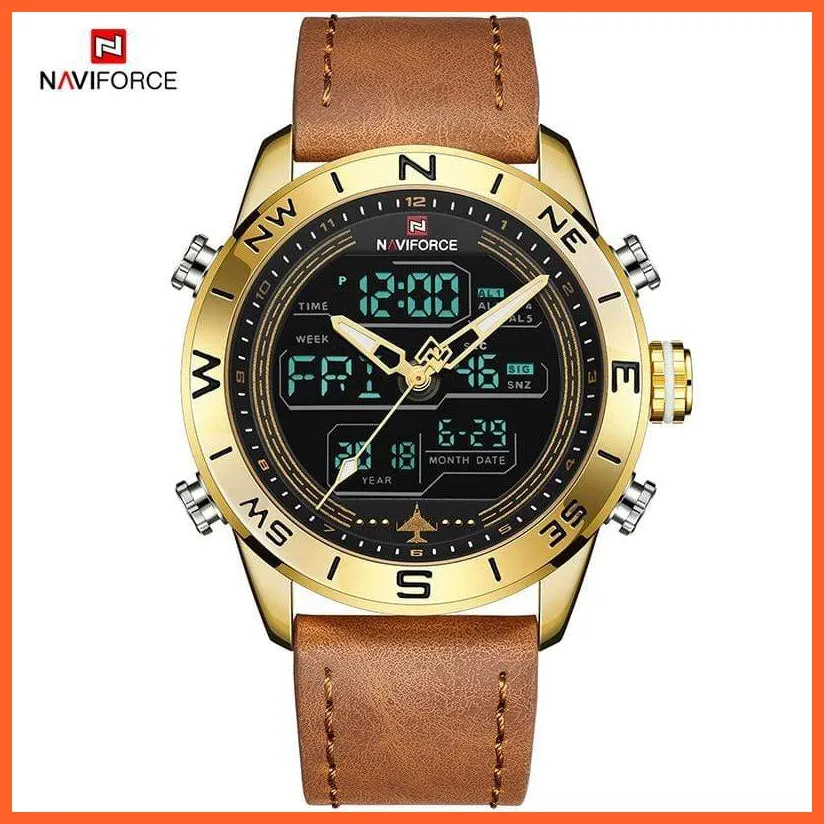 Luxury Brand Men Gold Military Watch Led Digital Leather Sports Watches Quartz Mens Watches