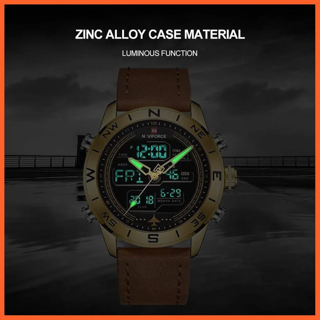 Luxury Brand Men Gold Military Watch Led Digital Leather Sports Watches Quartz Mens Watches