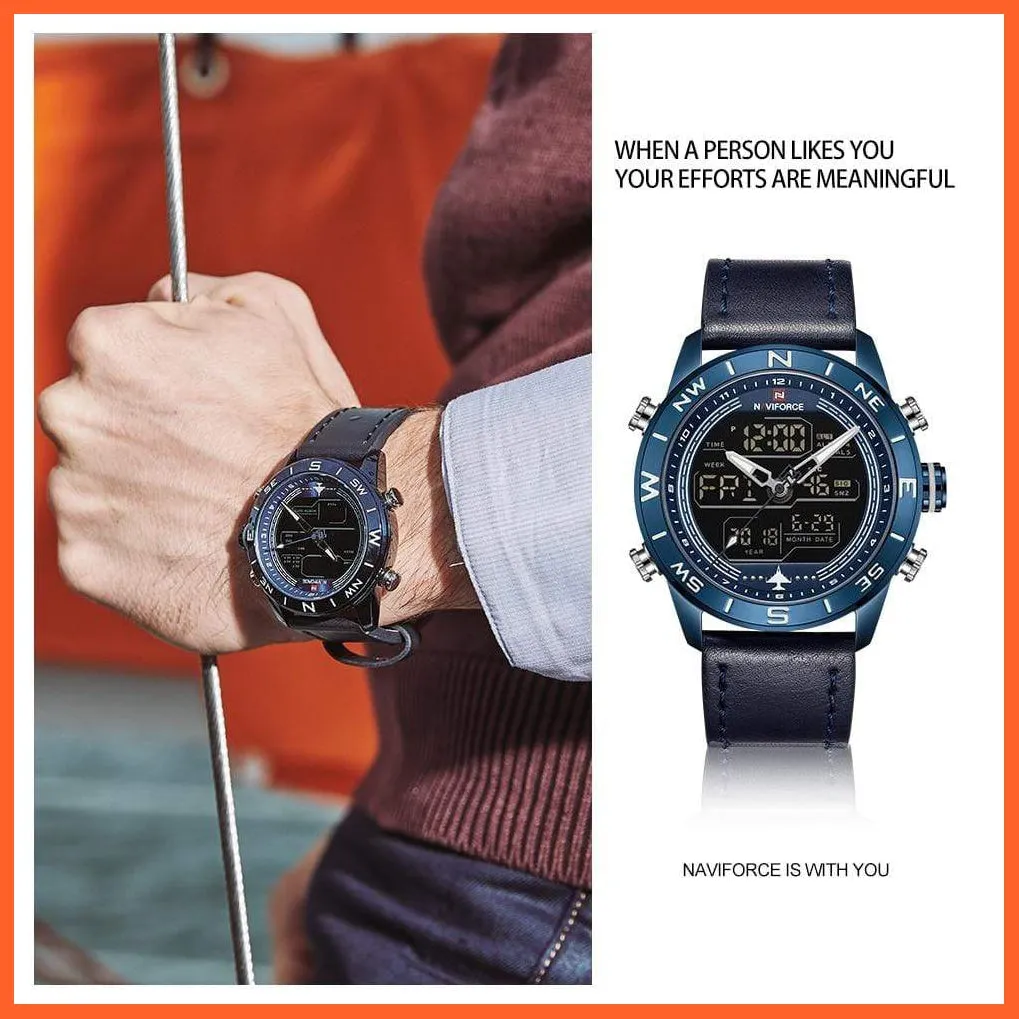 Luxury Brand Men Gold Military Watch Led Digital Leather Sports Watches Quartz Mens Watches