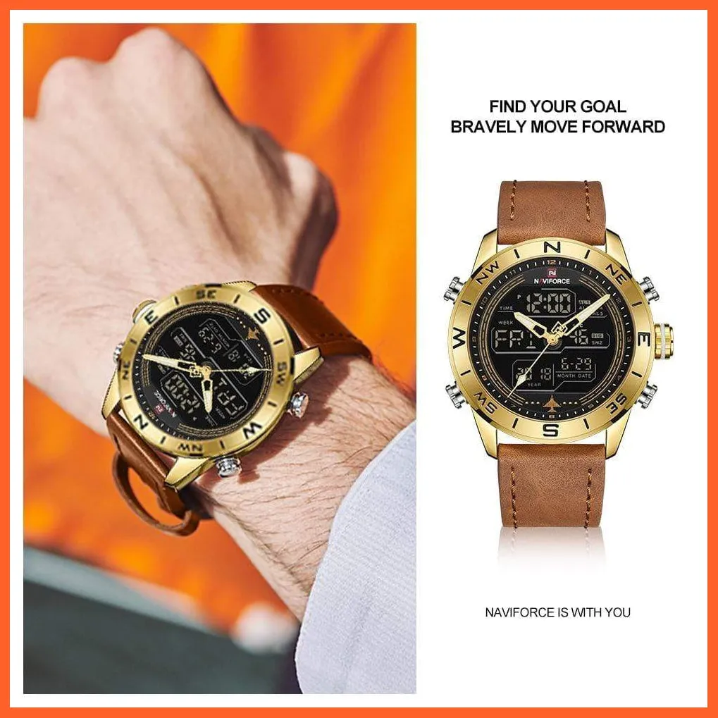 Luxury Brand Men Gold Military Watch Led Digital Leather Sports Watches Quartz Mens Watches