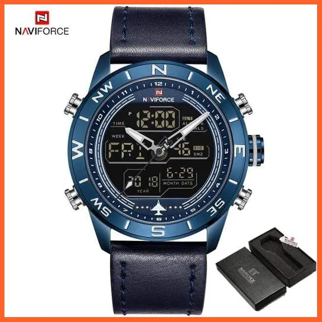 Luxury Brand Men Gold Military Watch Led Digital Leather Sports Watches Quartz Mens Watches