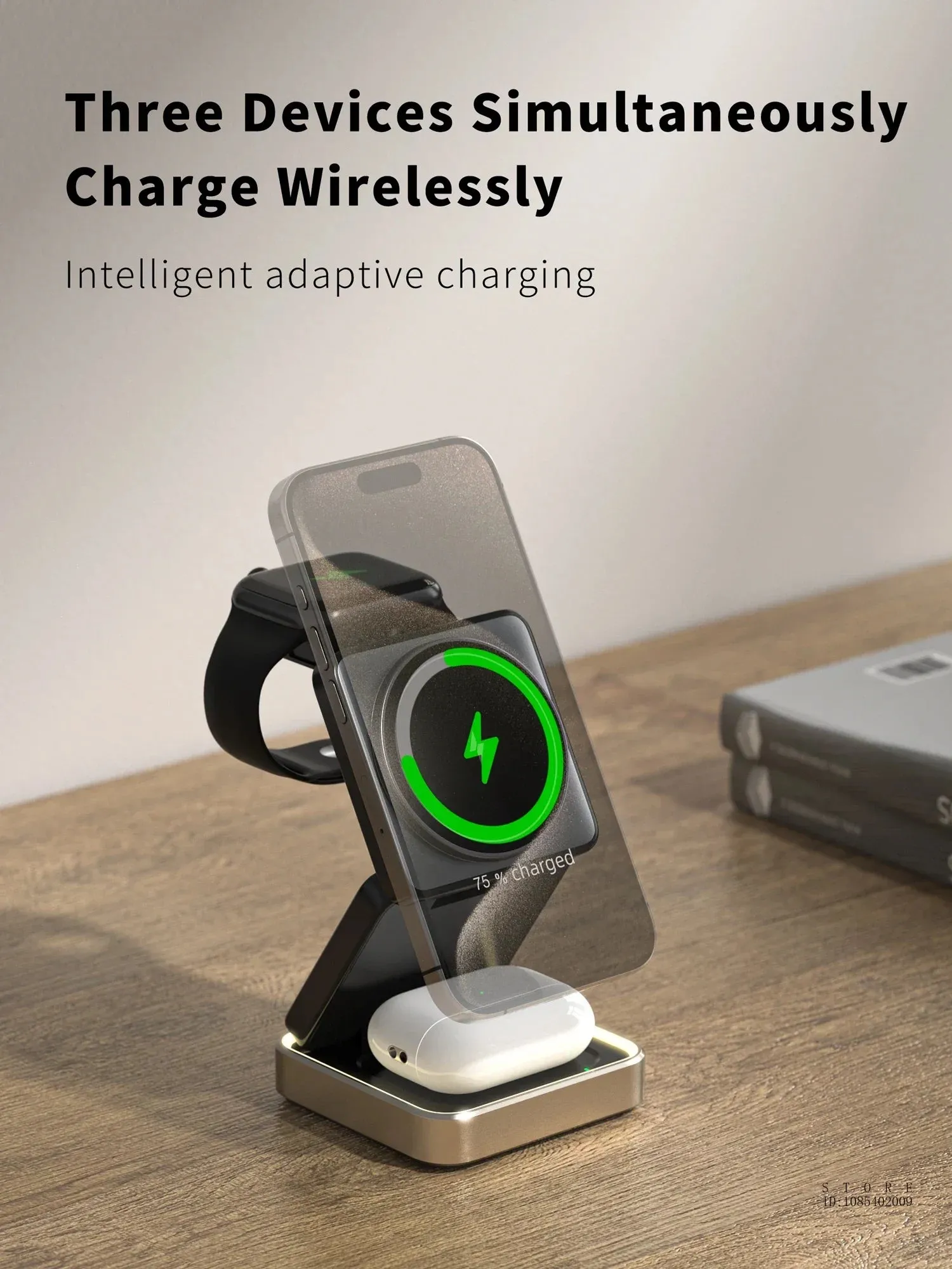 Magnetic 3-in-1 Folding Wireless Charger – Versatile Charging for iPhone, Apple Watch, and TWS Earbuds