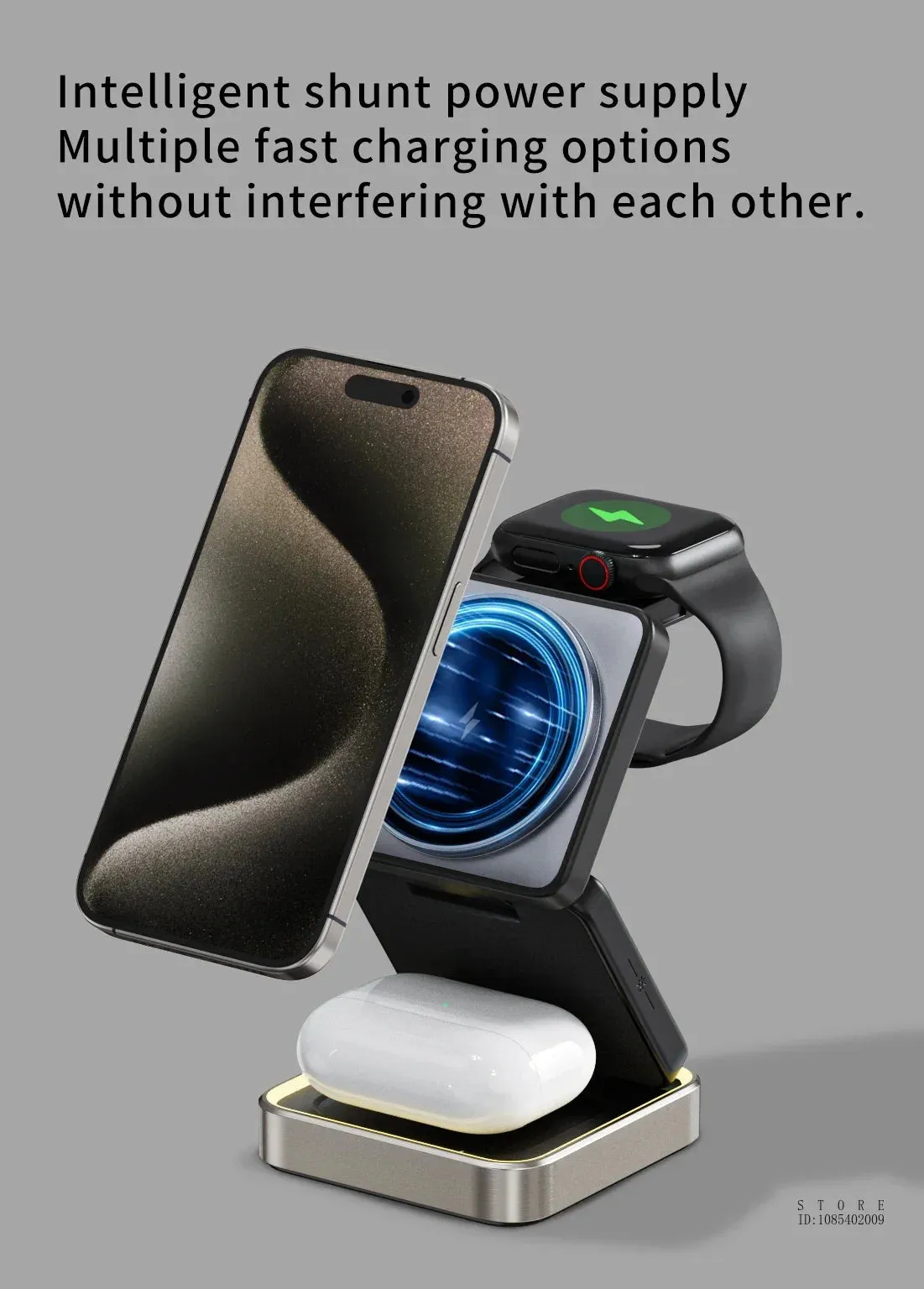 Magnetic 3-in-1 Folding Wireless Charger – Versatile Charging for iPhone, Apple Watch, and TWS Earbuds