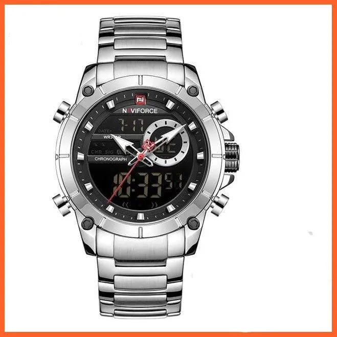 Men Military Sport Wrist Watch Gold Quartz | Steel Waterproof Dual Display Business Casual Watches