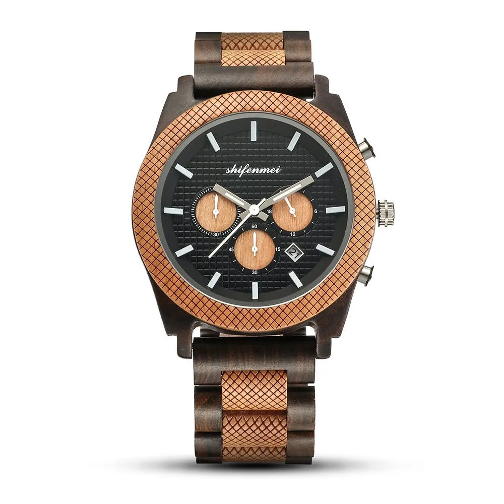 Men's Chronograph Calendar Sports Wood Watch