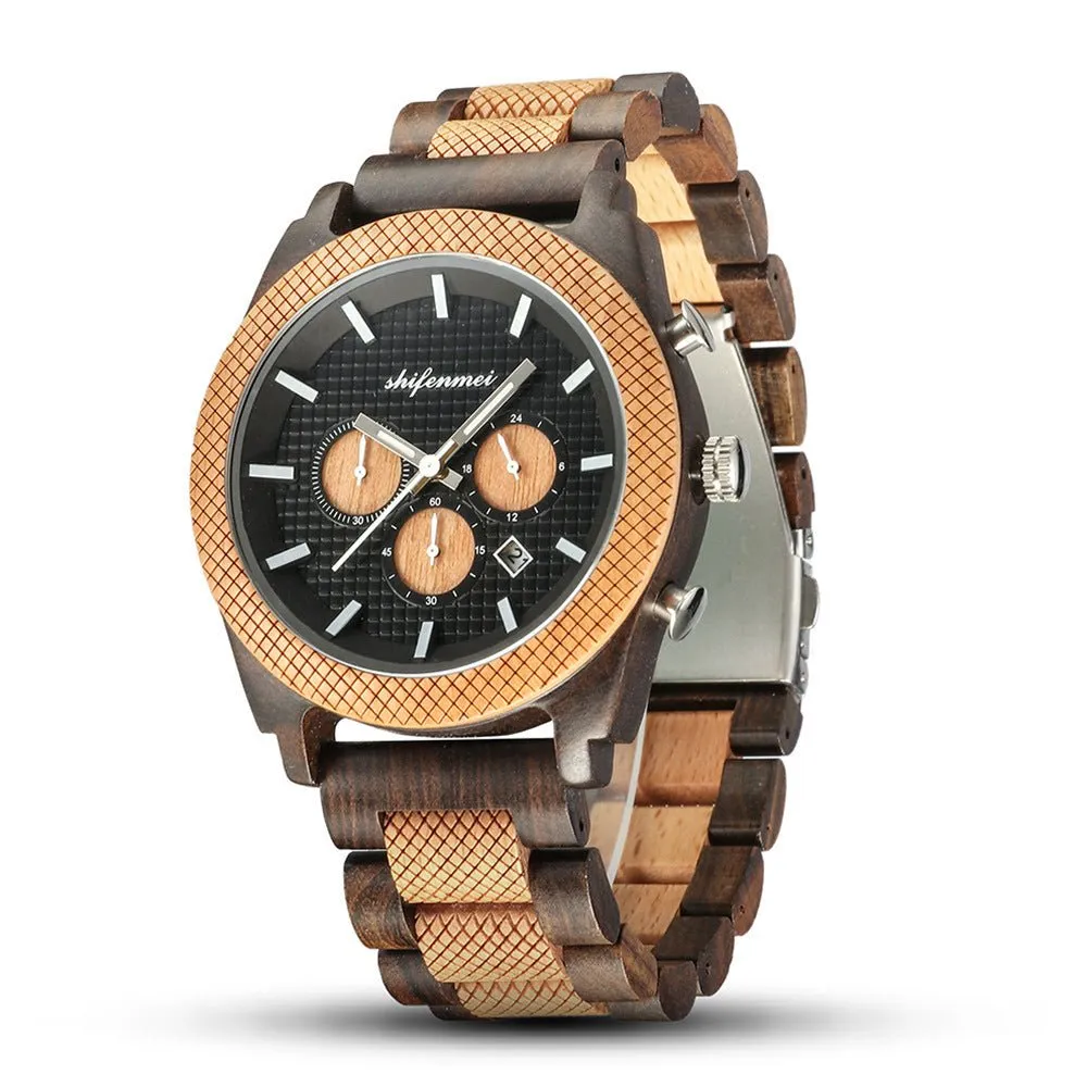 Men's Chronograph Calendar Sports Wood Watch