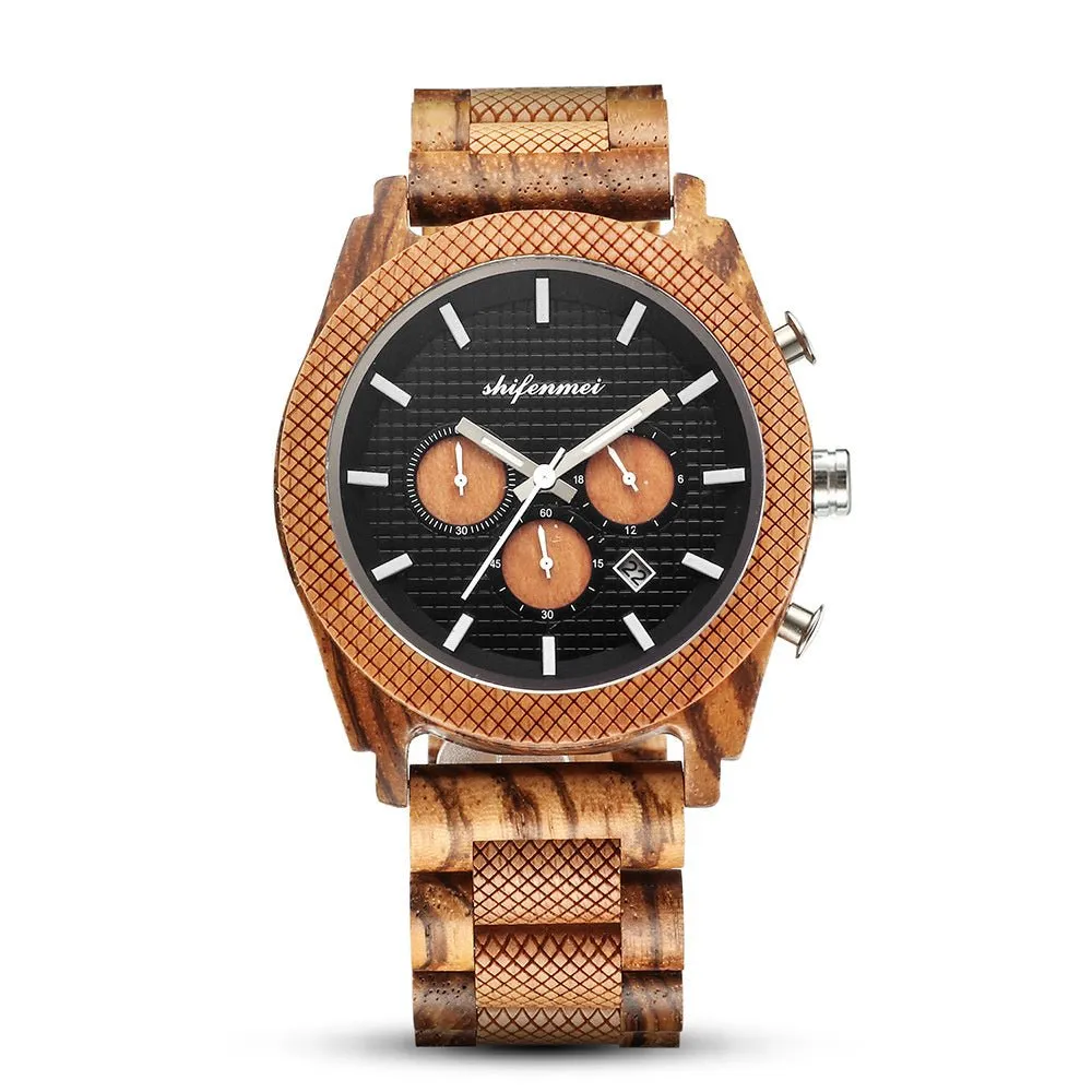 Men's Chronograph Calendar Sports Wood Watch