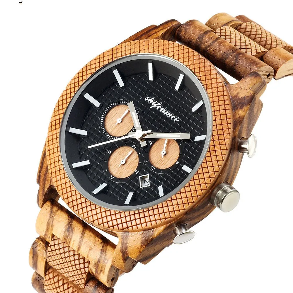 Men's Chronograph Calendar Sports Wood Watch
