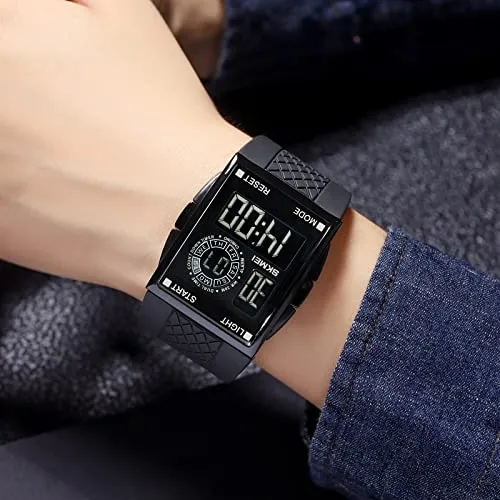 Mens Digital Sports LED Glass Screen Large Face Military Square Watch