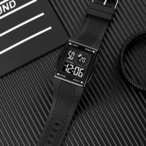 Mens Digital Sports LED Glass Screen Large Face Military Square Watch