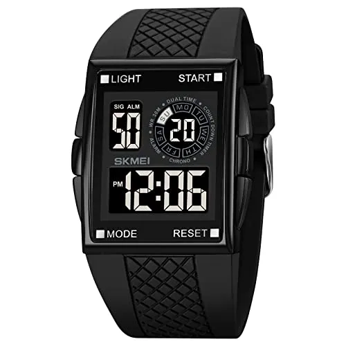 Mens Digital Sports LED Glass Screen Large Face Military Square Watch