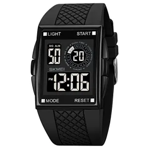 Mens Digital Sports LED Glass Screen Large Face Military Square Watch