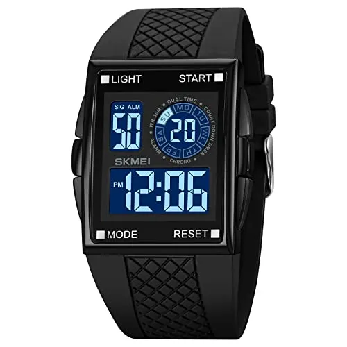 Mens Digital Sports LED Glass Screen Large Face Military Square Watch