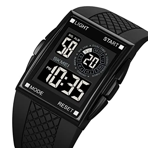 Mens Digital Sports LED Glass Screen Large Face Military Square Watch