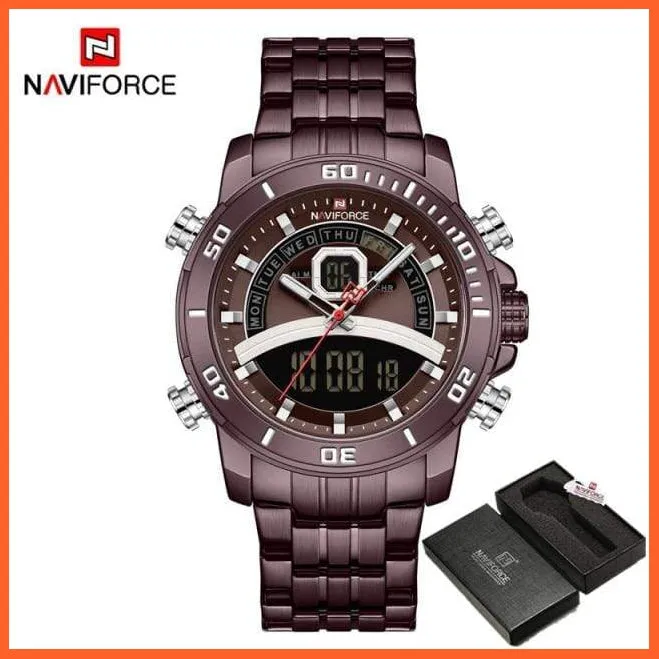 Mens Luxury Gold Business Digital  Military Sports Quartz Steel Band Waterproof Wristwatches