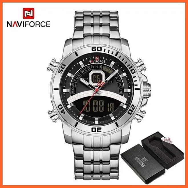 Mens Luxury Gold Business Digital  Military Sports Quartz Steel Band Waterproof Wristwatches