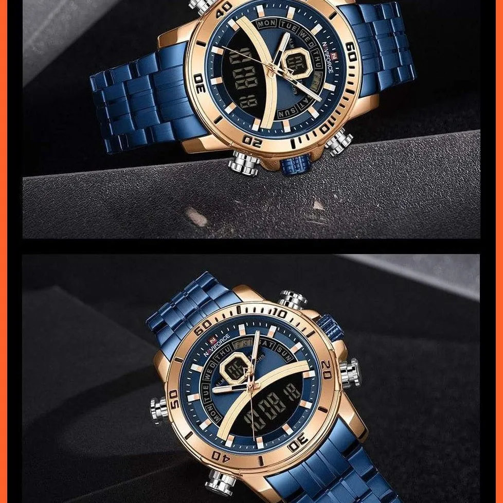 Mens Luxury Gold Business Digital  Military Sports Quartz Steel Band Waterproof Wristwatches
