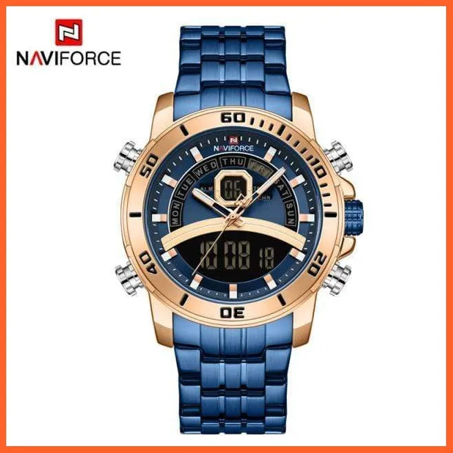 Mens Luxury Gold Business Digital  Military Sports Quartz Steel Band Waterproof Wristwatches