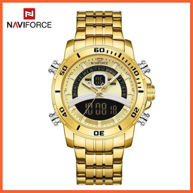 Mens Luxury Gold Business Digital  Military Sports Quartz Steel Band Waterproof Wristwatches