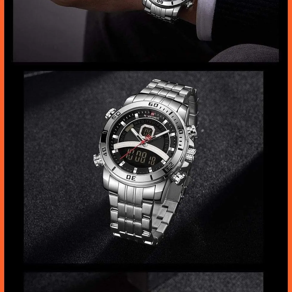 Mens Luxury Gold Business Digital  Military Sports Quartz Steel Band Waterproof Wristwatches