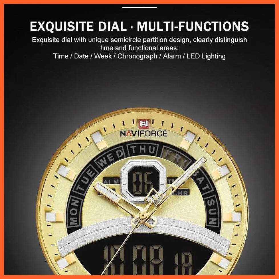 Mens Luxury Gold Business Digital  Military Sports Quartz Steel Band Waterproof Wristwatches