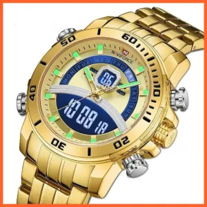 Mens Luxury Gold Business Digital  Military Sports Quartz Steel Band Waterproof Wristwatches