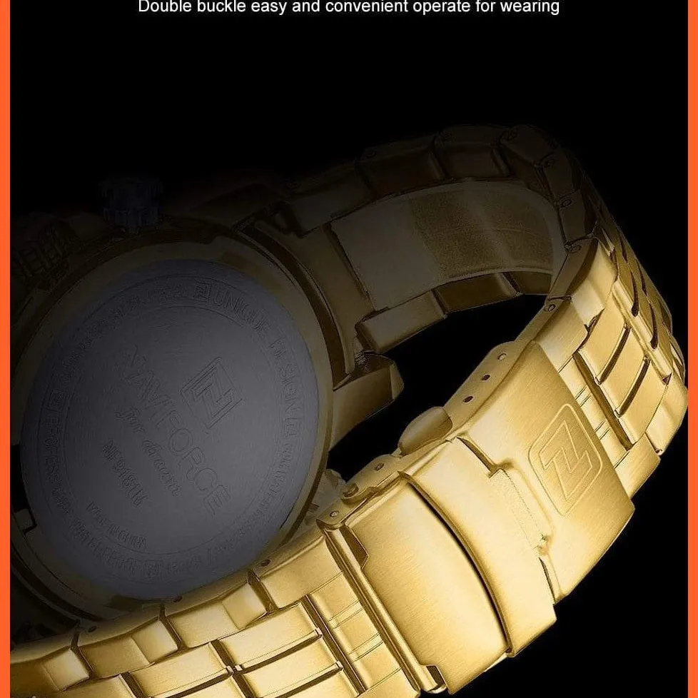 Mens Luxury Gold Business Digital  Military Sports Quartz Steel Band Waterproof Wristwatches
