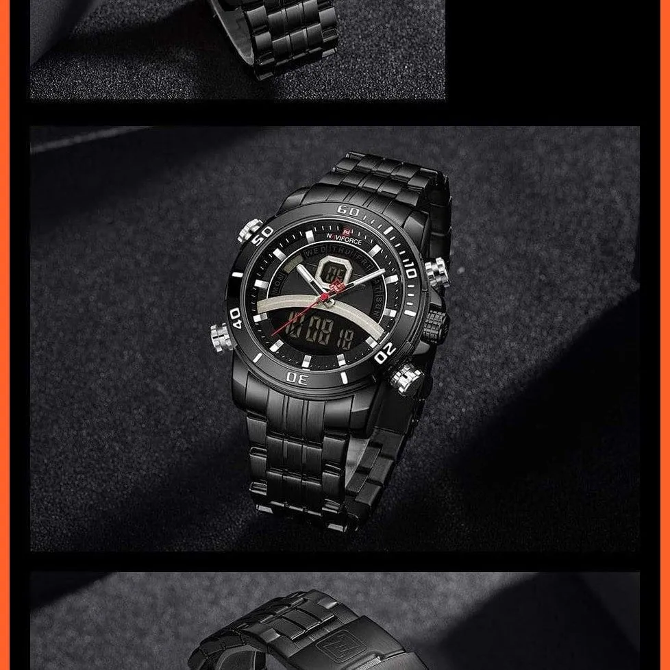 Mens Luxury Gold Business Digital  Military Sports Quartz Steel Band Waterproof Wristwatches